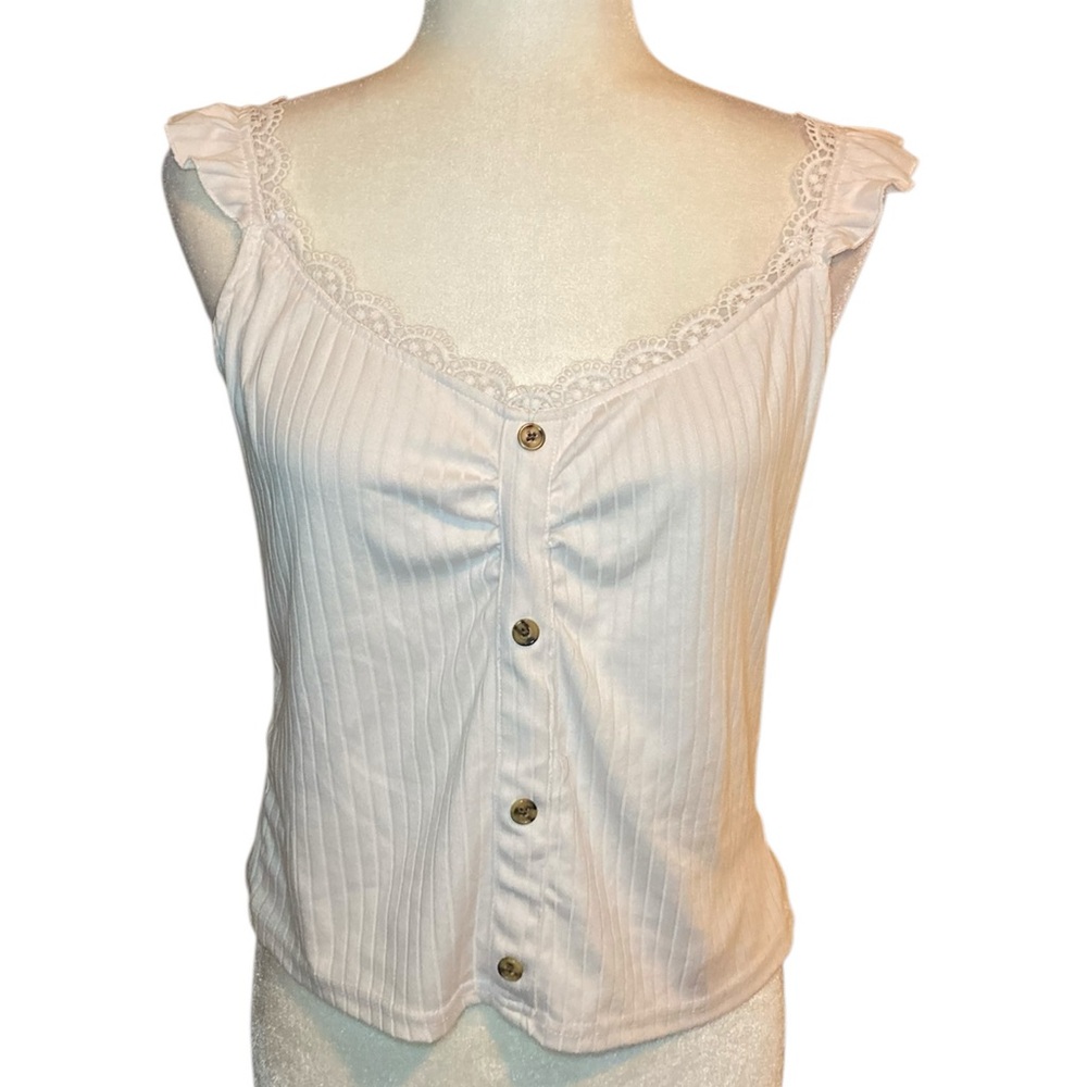 Lace Trim Button-Down Tank Top